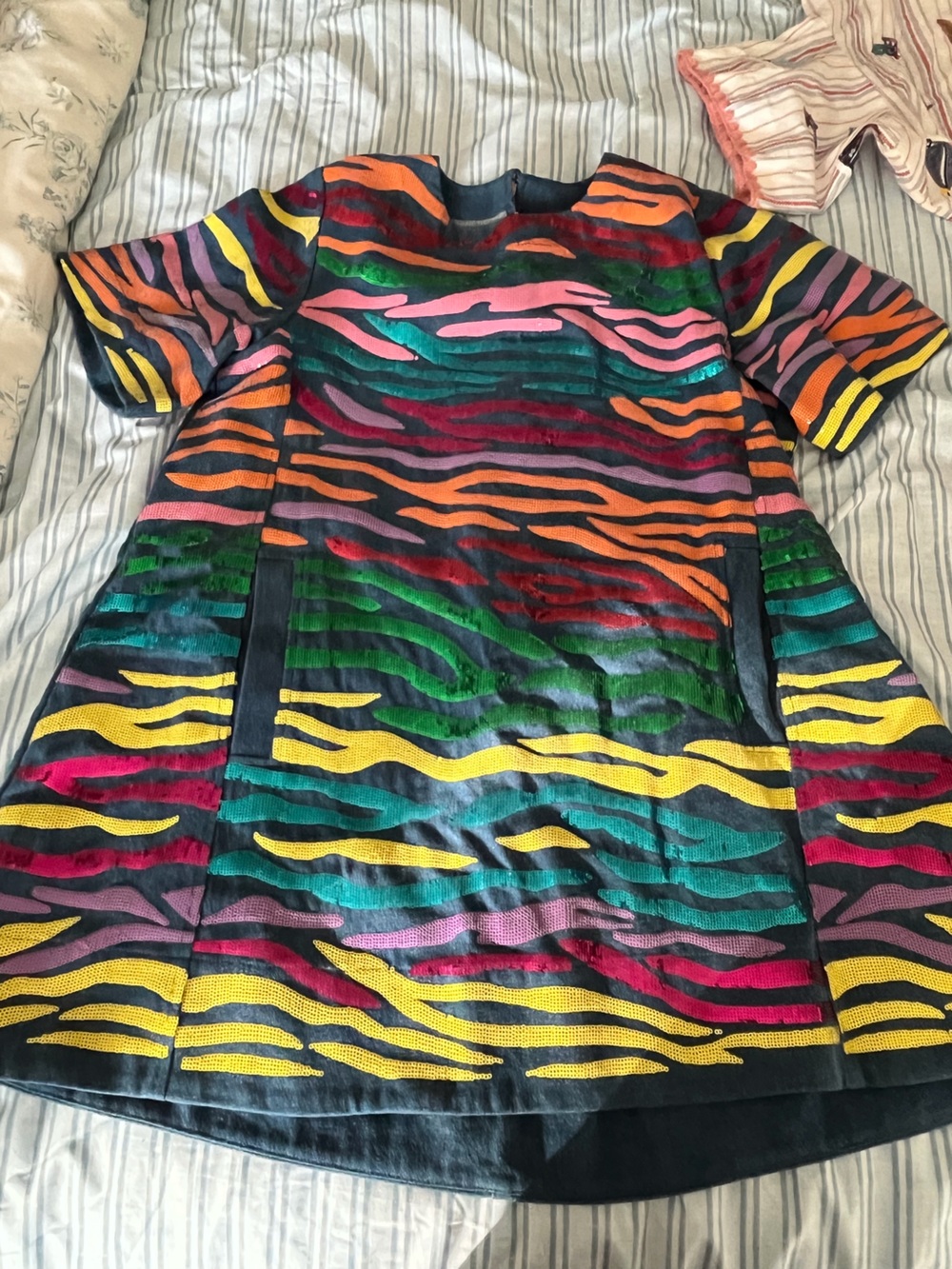 Denim W/ Rainbow Tiger Short Sleeve Dress | Queen Of Sparkles